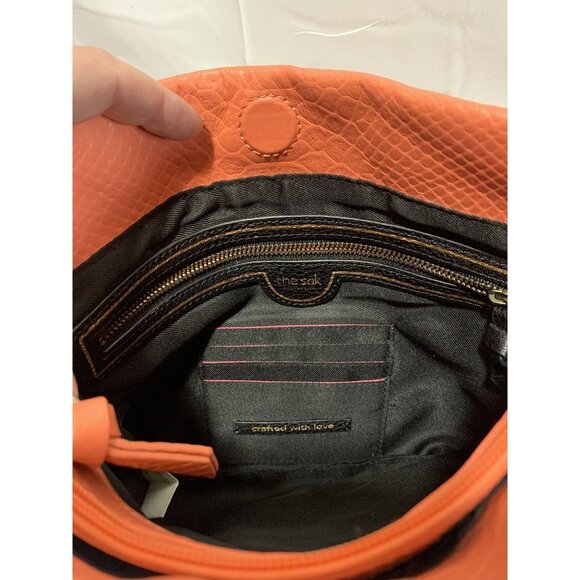 THE SAK Coral Pink Leather Snake Print Messenger Shoulder Bag Magnetic Closure - Picture 11 of 12